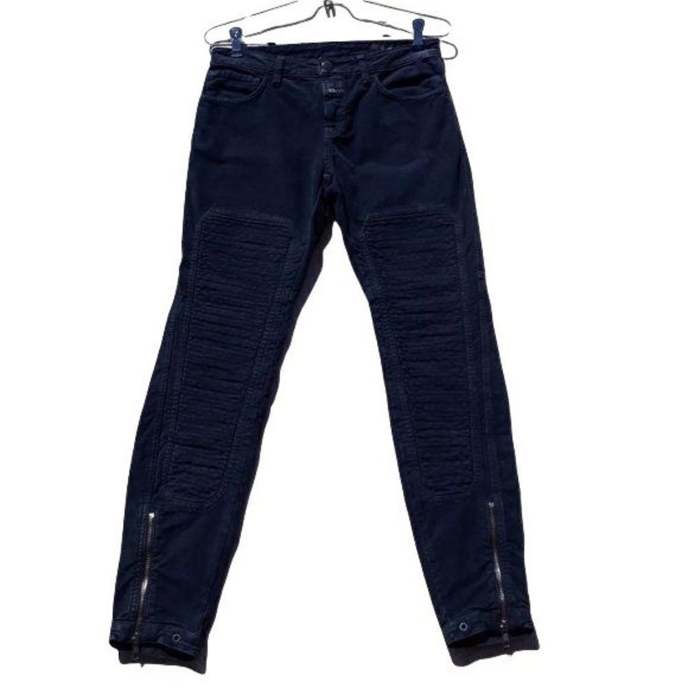 Vtg Closed Edgy Streetwear Quilted Knee Ankle‎ Zip Jeans Sz 25 Black Denim Punk